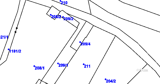 Parcela st. 209/4 v KÚ Vesec u Liberce, Katastrální mapa