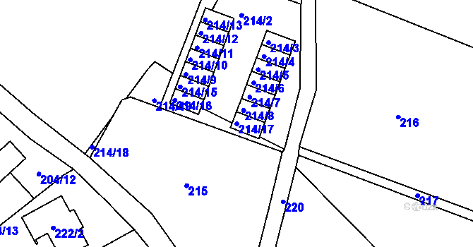 Parcela st. 214/17 v KÚ Vesec u Liberce, Katastrální mapa