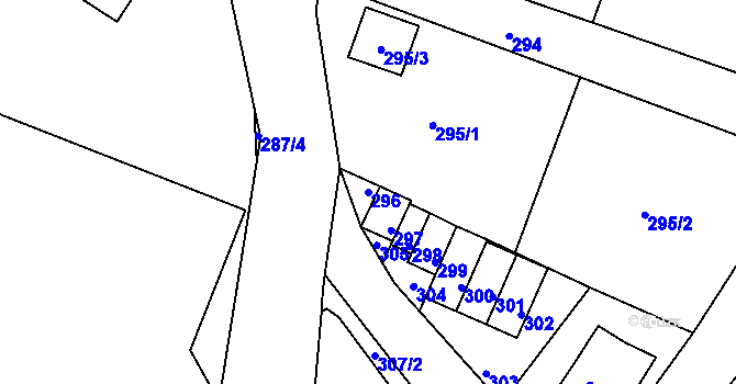 Parcela st. 296 v KÚ Vesec u Liberce, Katastrální mapa