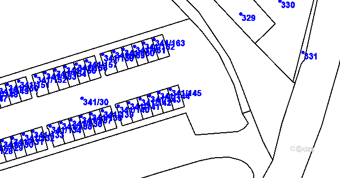 Parcela st. 341/145 v KÚ Vesec u Liberce, Katastrální mapa