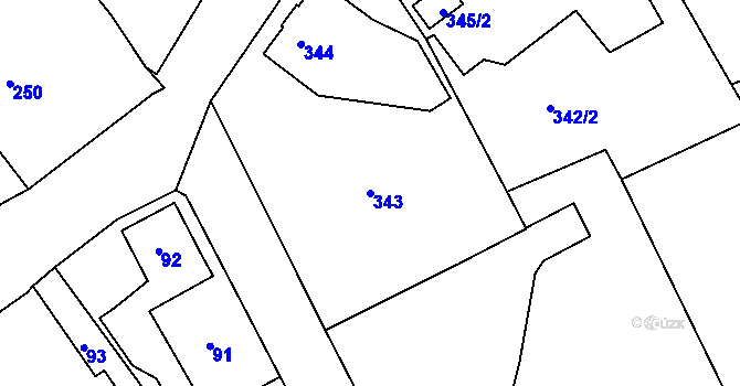 Parcela st. 343 v KÚ Vesec u Liberce, Katastrální mapa