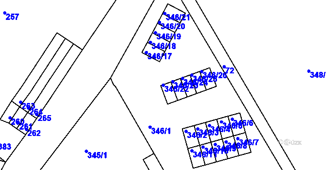 Parcela st. 346/22 v KÚ Vesec u Liberce, Katastrální mapa