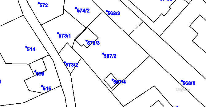 Parcela st. 567/2 v KÚ Vesec u Liberce, Katastrální mapa