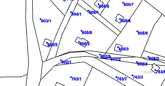 Parcela st. 605/2 v KÚ Vesec u Liberce, Katastrální mapa