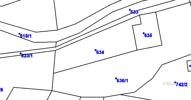 Parcela st. 634 v KÚ Vesec u Liberce, Katastrální mapa