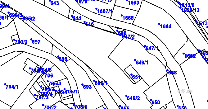 Parcela st. 649 v KÚ Vesec u Liberce, Katastrální mapa