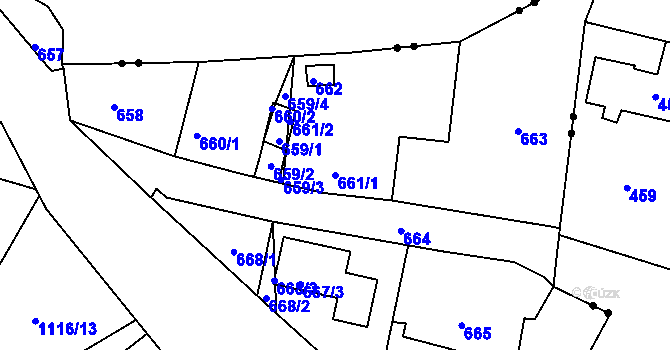 Parcela st. 661/1 v KÚ Vesec u Liberce, Katastrální mapa