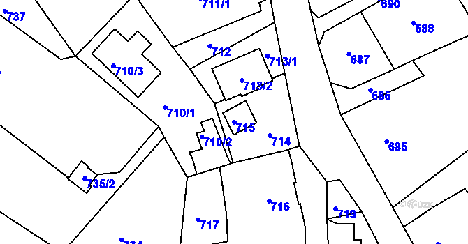 Parcela st. 715 v KÚ Vesec u Liberce, Katastrální mapa