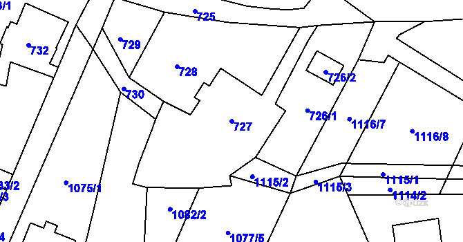 Parcela st. 727 v KÚ Vesec u Liberce, Katastrální mapa