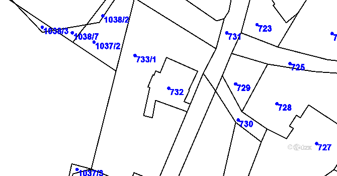 Parcela st. 732 v KÚ Vesec u Liberce, Katastrální mapa
