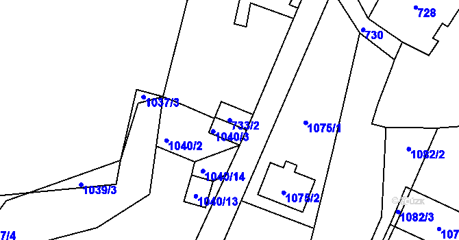 Parcela st. 733/2 v KÚ Vesec u Liberce, Katastrální mapa