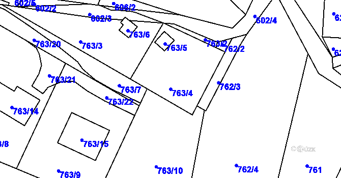 Parcela st. 763/4 v KÚ Vesec u Liberce, Katastrální mapa
