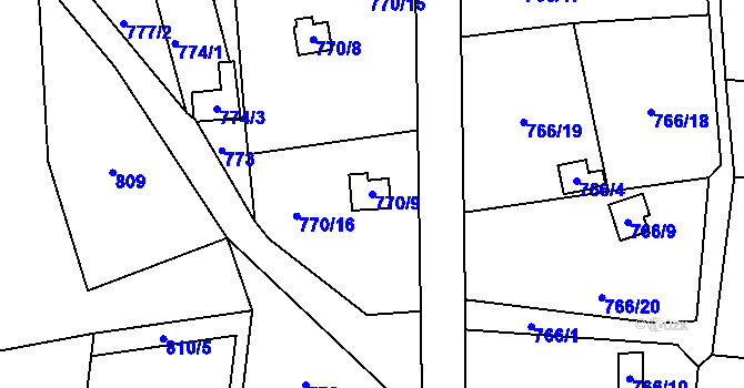 Parcela st. 770/9 v KÚ Vesec u Liberce, Katastrální mapa