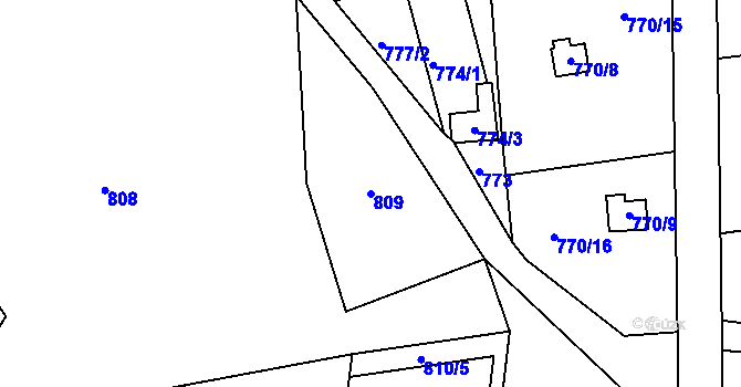 Parcela st. 809 v KÚ Vesec u Liberce, Katastrální mapa
