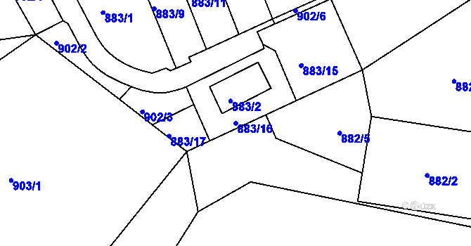 Parcela st. 883/16 v KÚ Vesec u Liberce, Katastrální mapa