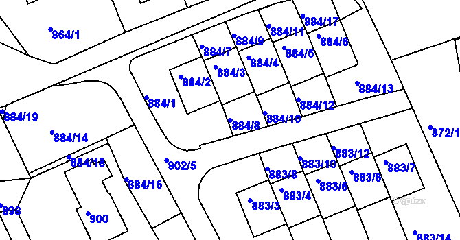 Parcela st. 884/8 v KÚ Vesec u Liberce, Katastrální mapa