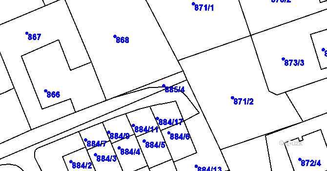 Parcela st. 885/4 v KÚ Vesec u Liberce, Katastrální mapa