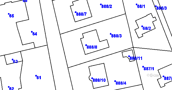 Parcela st. 888/8 v KÚ Vesec u Liberce, Katastrální mapa