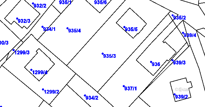 Parcela st. 935/3 v KÚ Vesec u Liberce, Katastrální mapa