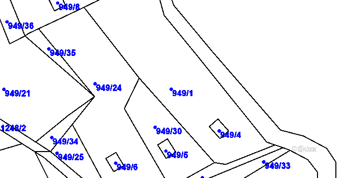 Parcela st. 949/1 v KÚ Vesec u Liberce, Katastrální mapa