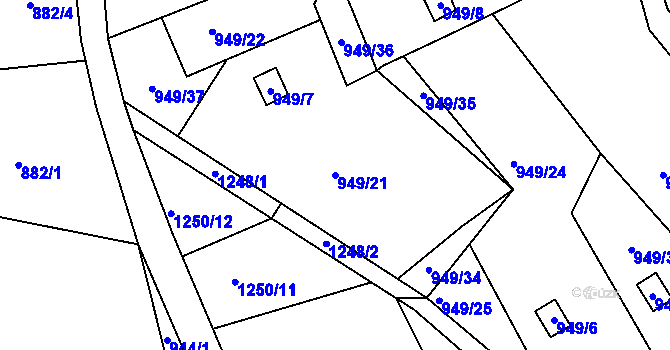 Parcela st. 949/21 v KÚ Vesec u Liberce, Katastrální mapa