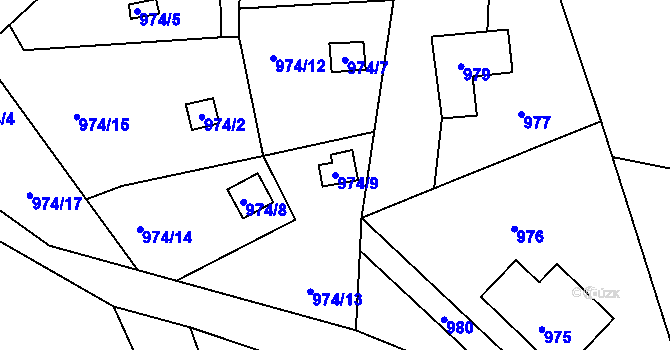 Parcela st. 974/9 v KÚ Vesec u Liberce, Katastrální mapa