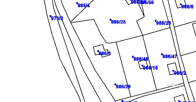 Parcela st. 986/3 v KÚ Vesec u Liberce, Katastrální mapa