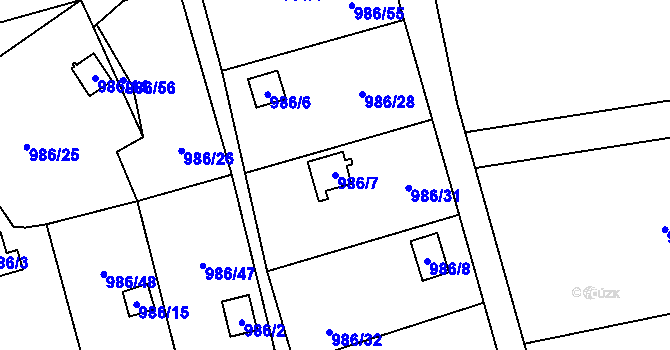Parcela st. 986/7 v KÚ Vesec u Liberce, Katastrální mapa