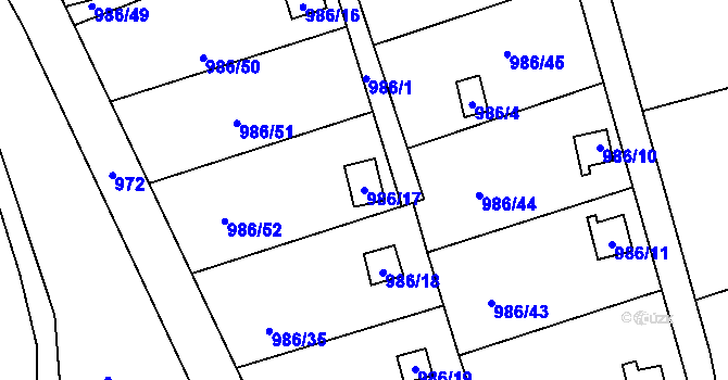 Parcela st. 986/17 v KÚ Vesec u Liberce, Katastrální mapa
