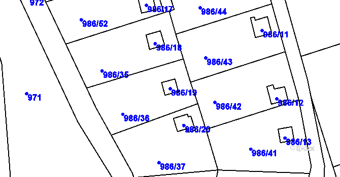 Parcela st. 986/19 v KÚ Vesec u Liberce, Katastrální mapa