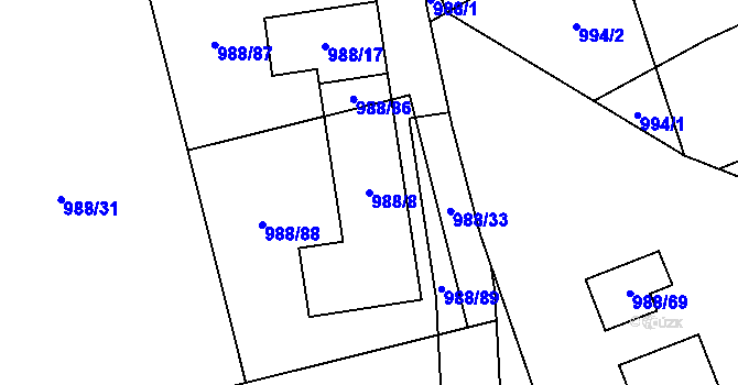 Parcela st. 988/8 v KÚ Vesec u Liberce, Katastrální mapa