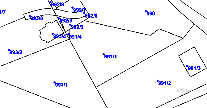Parcela st. 991/1 v KÚ Vesec u Liberce, Katastrální mapa