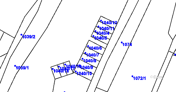 Parcela st. 1040/6 v KÚ Vesec u Liberce, Katastrální mapa