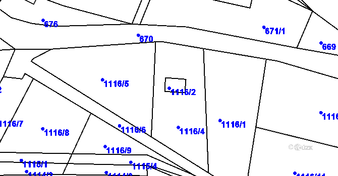 Parcela st. 1116/2 v KÚ Vesec u Liberce, Katastrální mapa