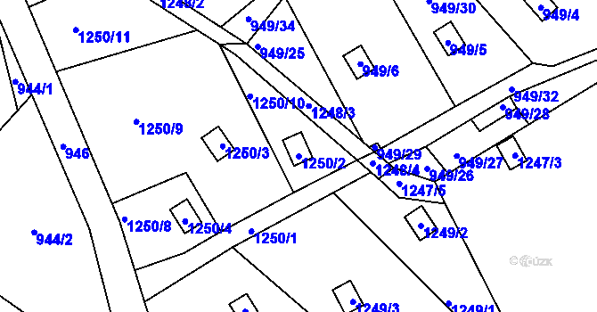 Parcela st. 1250/2 v KÚ Vesec u Liberce, Katastrální mapa