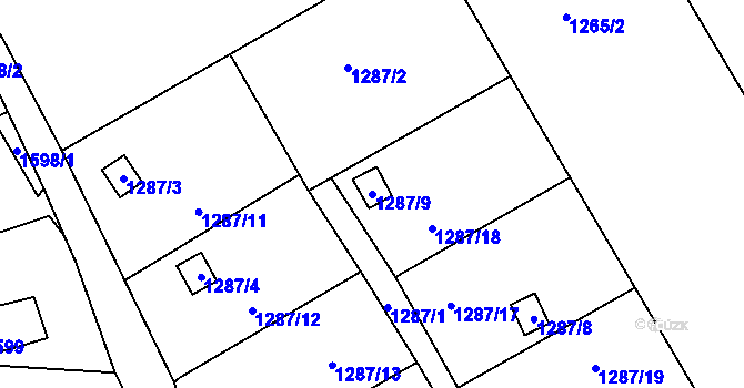 Parcela st. 1287/9 v KÚ Vesec u Liberce, Katastrální mapa