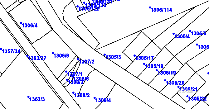 Parcela st. 1305/3 v KÚ Vesec u Liberce, Katastrální mapa