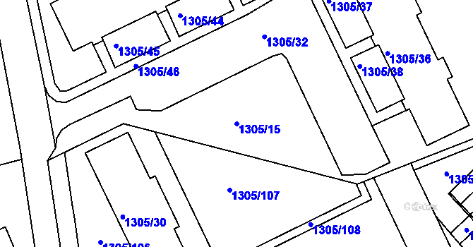 Parcela st. 1305/15 v KÚ Vesec u Liberce, Katastrální mapa