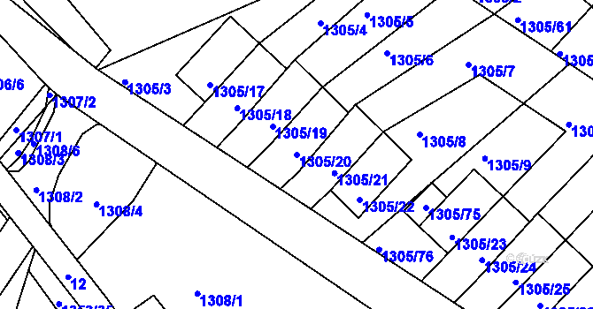 Parcela st. 1305/20 v KÚ Vesec u Liberce, Katastrální mapa