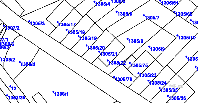 Parcela st. 1305/21 v KÚ Vesec u Liberce, Katastrální mapa
