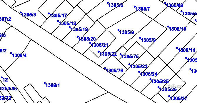 Parcela st. 1305/22 v KÚ Vesec u Liberce, Katastrální mapa