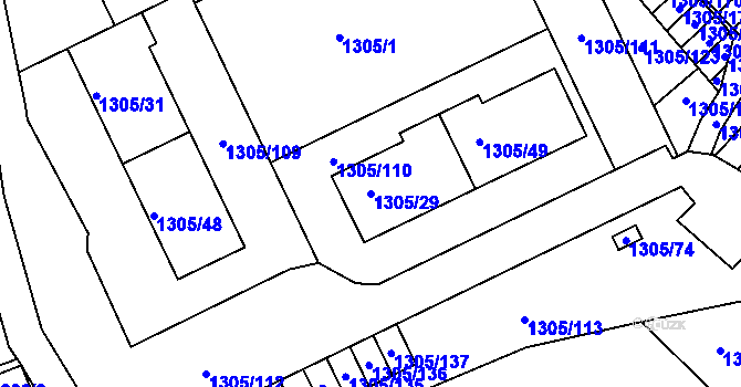 Parcela st. 1305/29 v KÚ Vesec u Liberce, Katastrální mapa