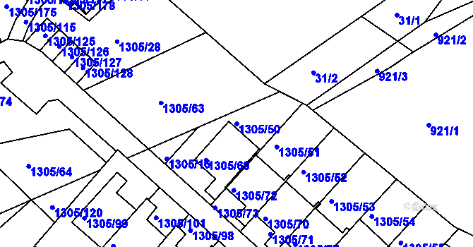 Parcela st. 1305/50 v KÚ Vesec u Liberce, Katastrální mapa
