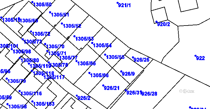 Parcela st. 1305/55 v KÚ Vesec u Liberce, Katastrální mapa
