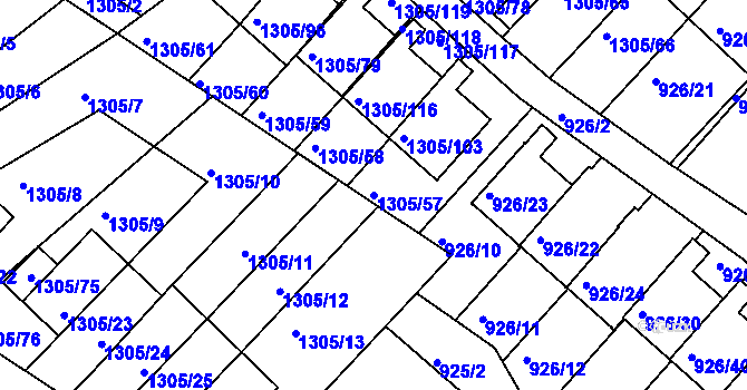 Parcela st. 1305/57 v KÚ Vesec u Liberce, Katastrální mapa