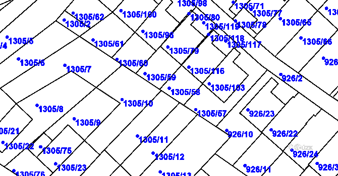 Parcela st. 1305/58 v KÚ Vesec u Liberce, Katastrální mapa