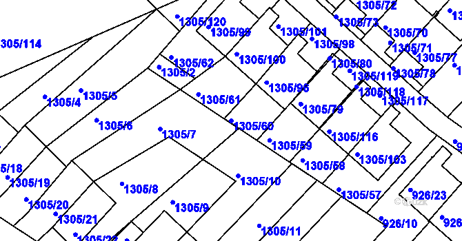 Parcela st. 1305/60 v KÚ Vesec u Liberce, Katastrální mapa