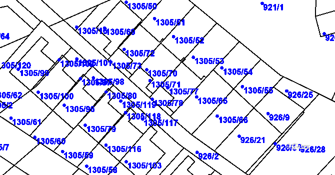 Parcela st. 1305/77 v KÚ Vesec u Liberce, Katastrální mapa
