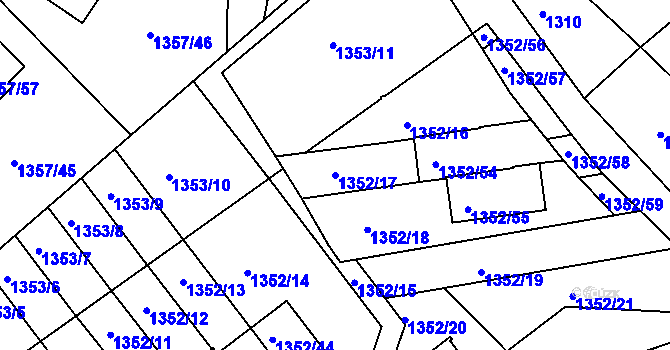 Parcela st. 1352/17 v KÚ Vesec u Liberce, Katastrální mapa