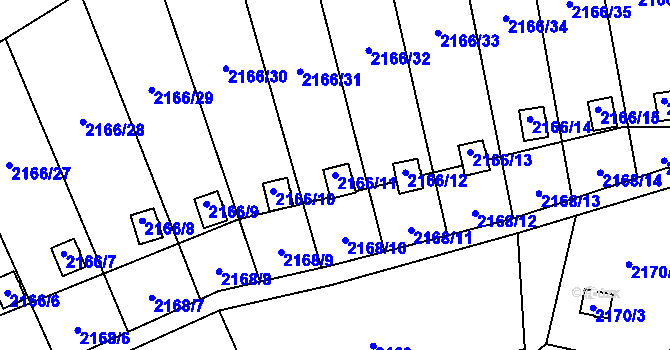 Parcela st. 2166/11 v KÚ Vesec u Liberce, Katastrální mapa